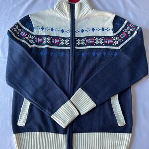 Nebulus Men's Norwegian Warm Cardigan Navy/White With Pockets NWT XLG